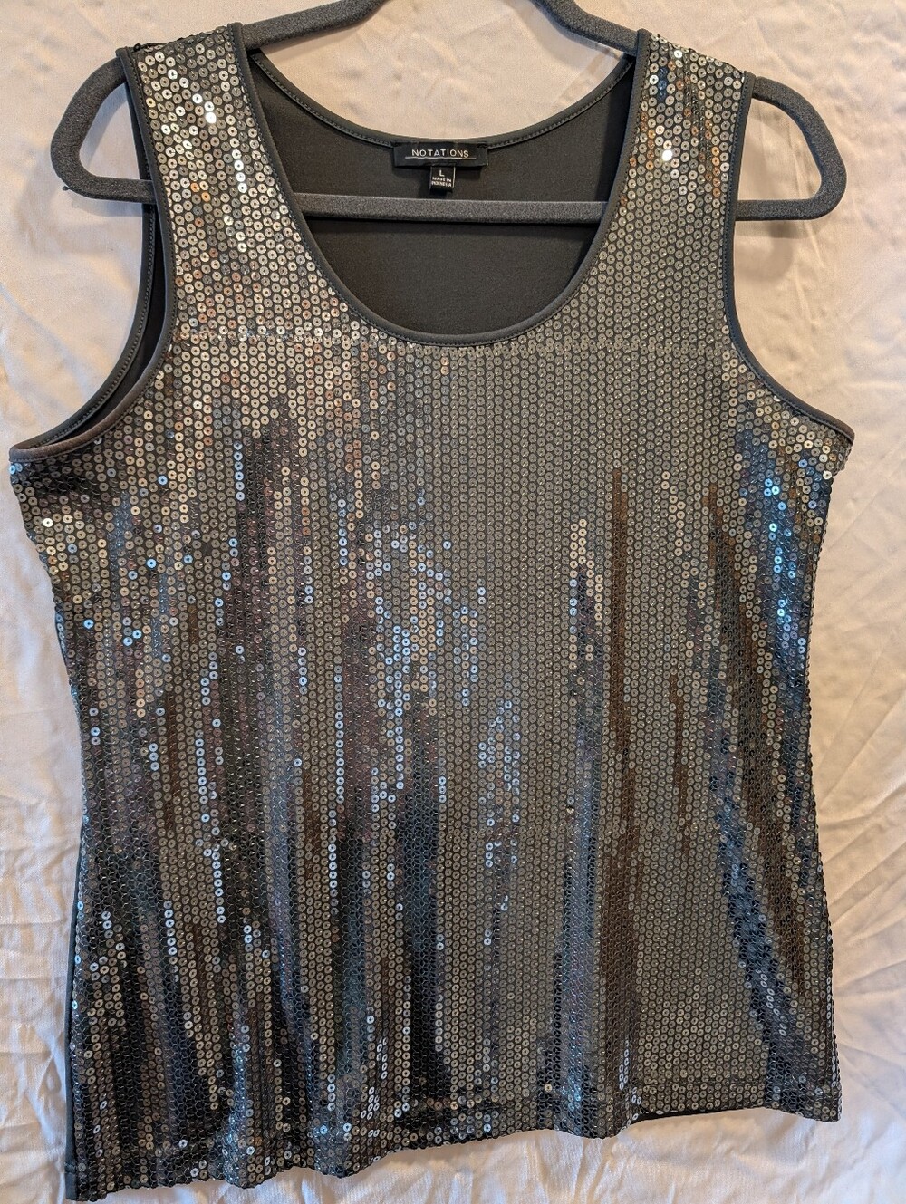 Notations Silver Sequins Metallic Wide Strap Shimmer Tank Top Blouse Size Large
